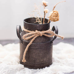 Vintage Iron Flower Bucket with Hemp Rope Short | Sage & Sill