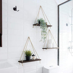 Wooden Rope Swing Wall-Mounted Shelf