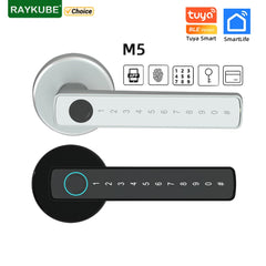 RAYKUBE M5 Tuya BLE قفل باب ببصمة الإصبع قفل إلكتروني رقمي مع كلمة مرور/مفتاح/بطاقة IC/Smartlife/Tuya APP فتح