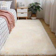 Solid Color Silk Wool Bedside Blanket for Girls Ins Bedroom Plush Carpet Silicone Non Slip Bottom Living Room Carpet  Cute Rug