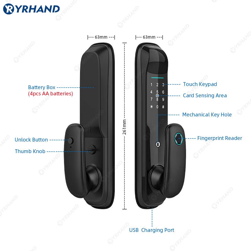 YRHAND Tuya Wifi قفل إلكتروني رقمي للمنزل الذكي قفل رقمي بيومتري بصمة قفل باب ذكي