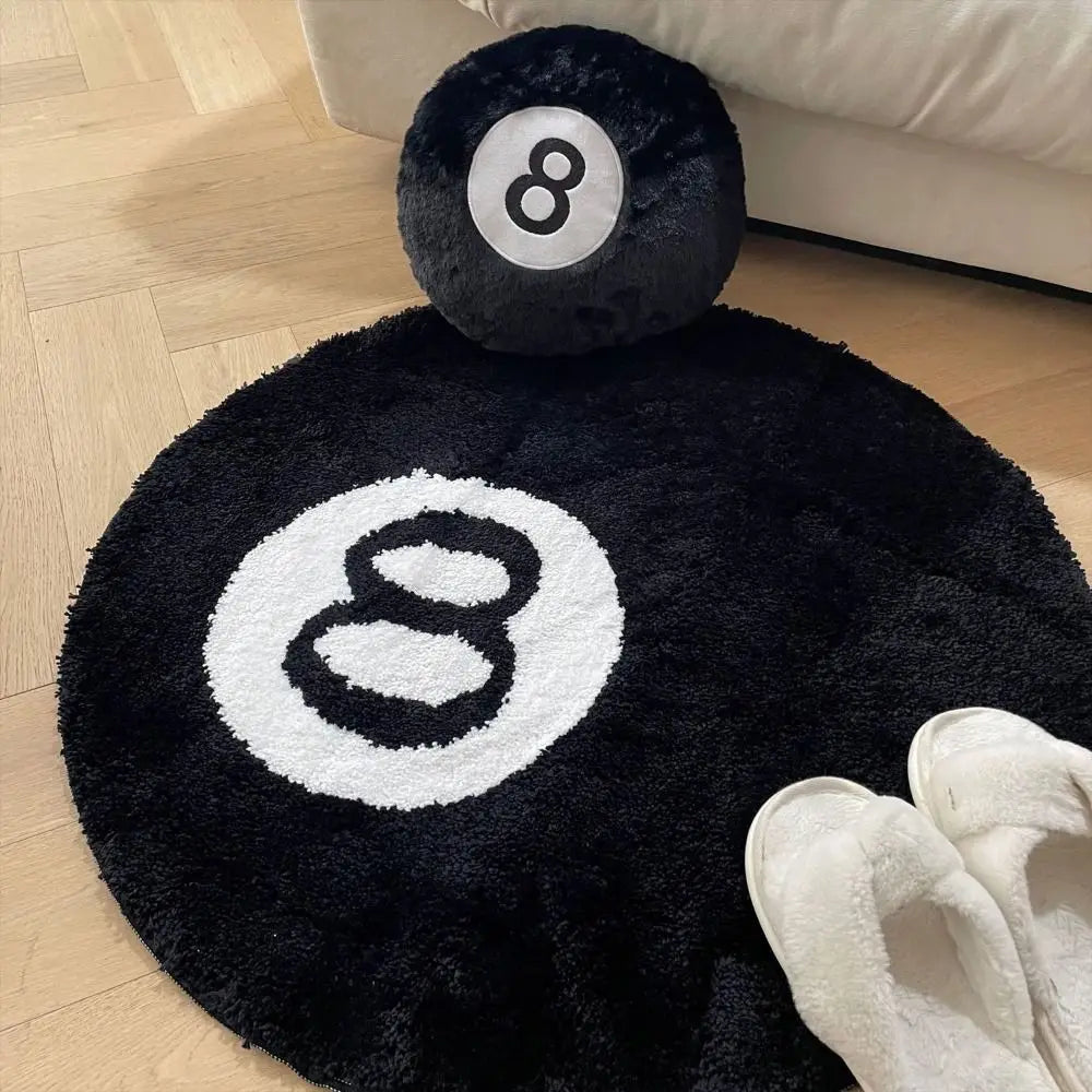 Plush 8 Ball Rug Creative Soft Round 8 Ball Carpet Anti-slip Skin Friendly 8 Ball Mat Hoom Decor