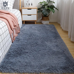 Solid Color Silk Wool Bedside Blanket for Girls Ins Bedroom Plush Carpet Silicone Non Slip Bottom Living Room Carpet  Cute Rug