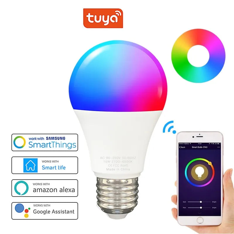 Tuya WiFi B22 لمبة ذكية قابلة للتعتيم RGBCW 100-240V LED ضوء الحياة الذكية App التحكم دعم Alexa Google Home Alice