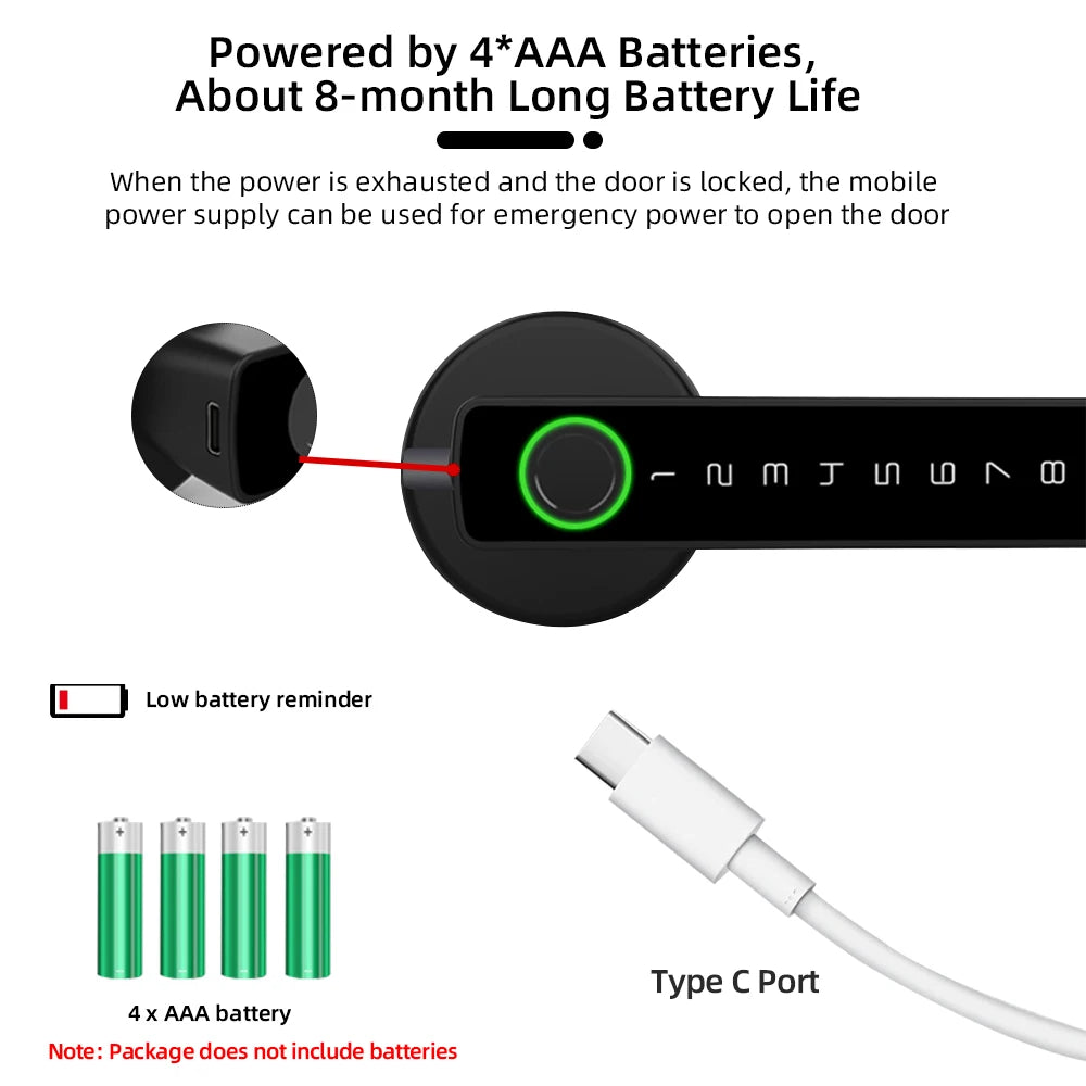 RAYKUBE M5 Tuya BLE قفل باب ببصمة الإصبع قفل إلكتروني رقمي مع كلمة مرور/مفتاح/بطاقة IC/Smartlife/Tuya APP فتح