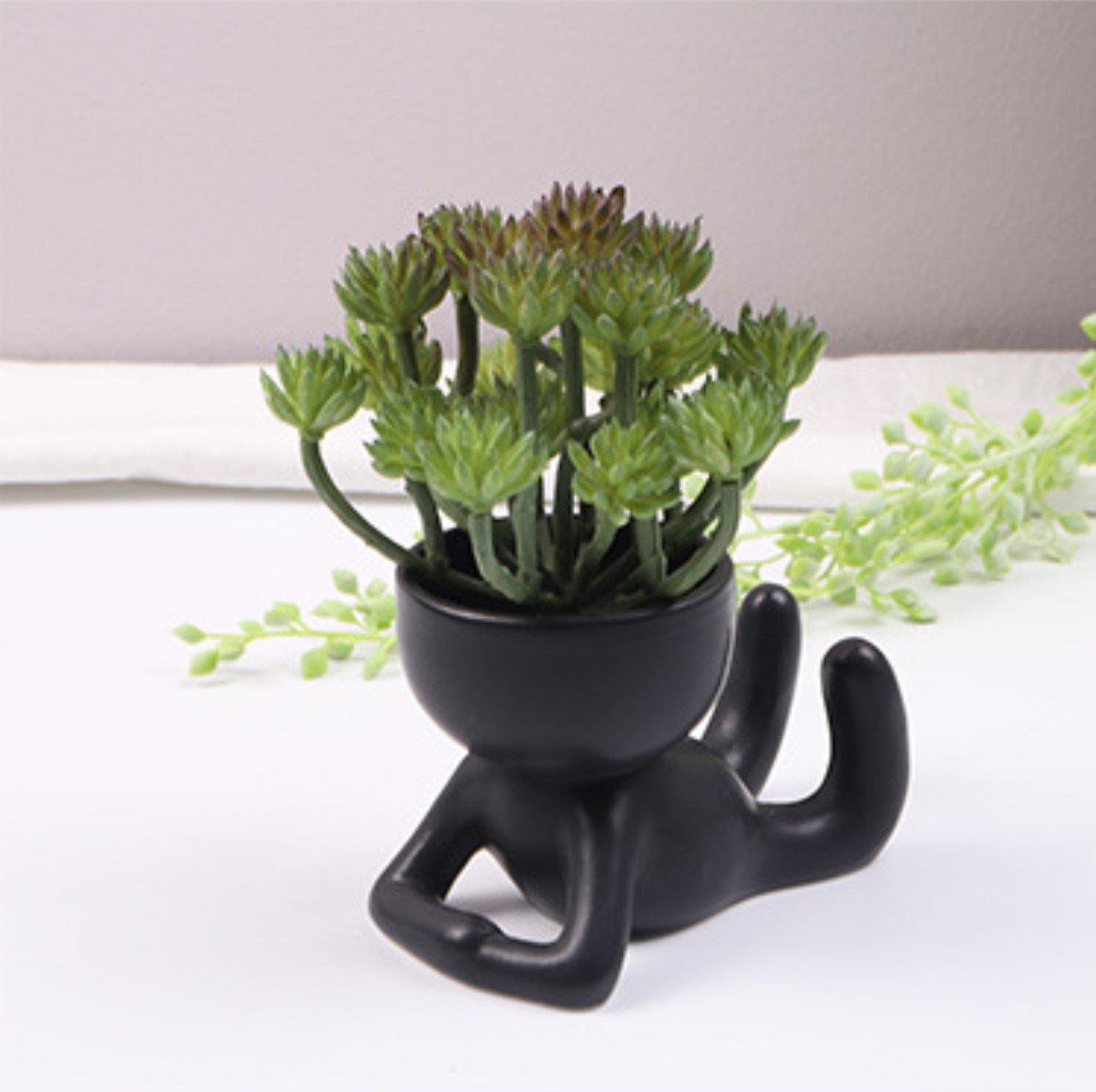 Little Human Ceramic Succulent Planter Laying on Tummy / Black | Sage & Sill