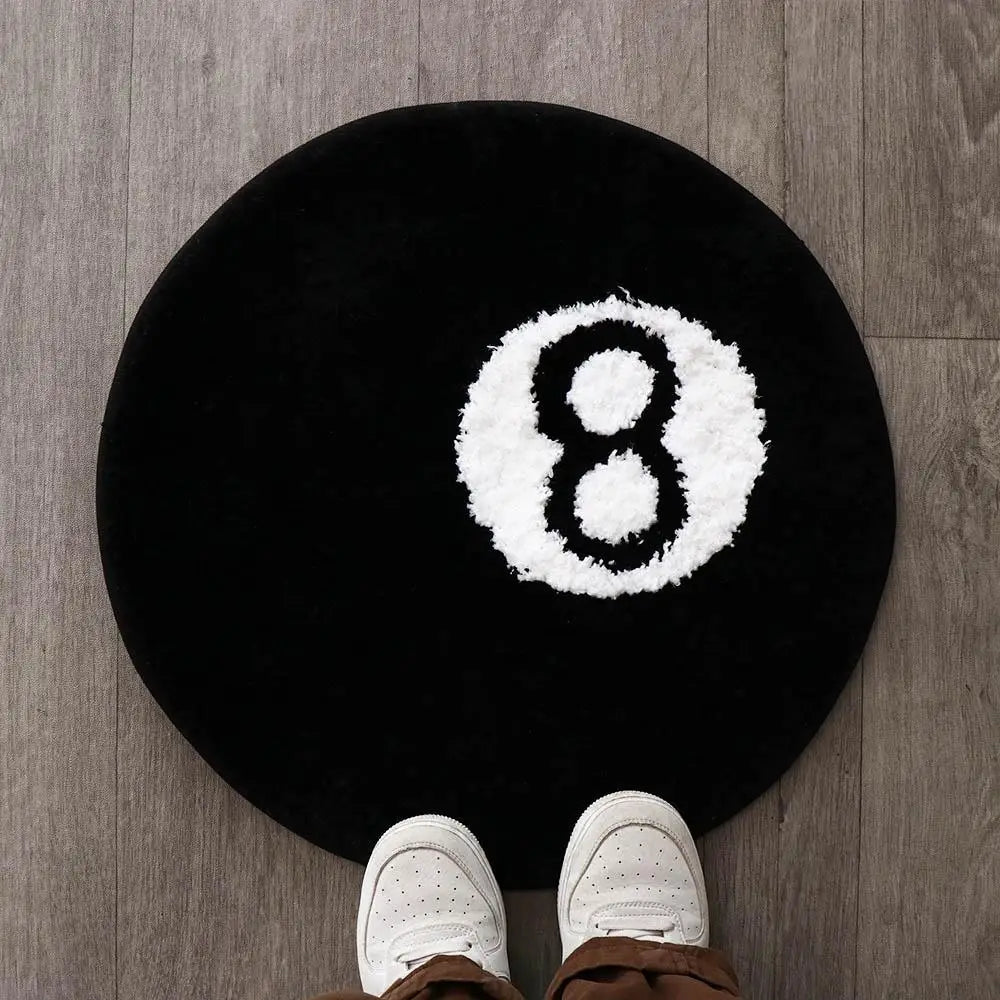 Plush 8 Ball Rug Creative Soft Round 8 Ball Carpet Anti-slip Skin Friendly 8 Ball Mat Hoom Decor