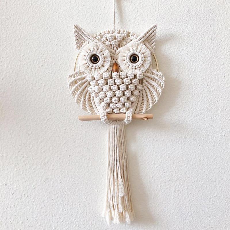 Handmade Owl Macrame Wall Hanging Tapestry Small Owl | Sage & Sill