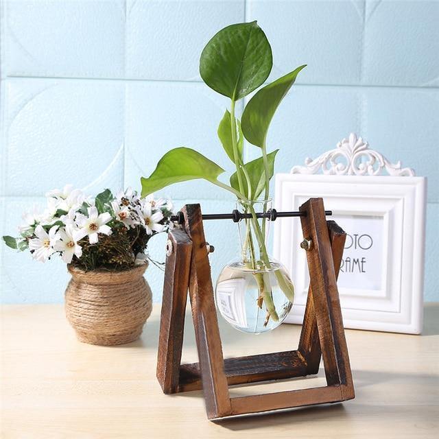 Glass Propagation Vase with A-Frame Wooden Stand