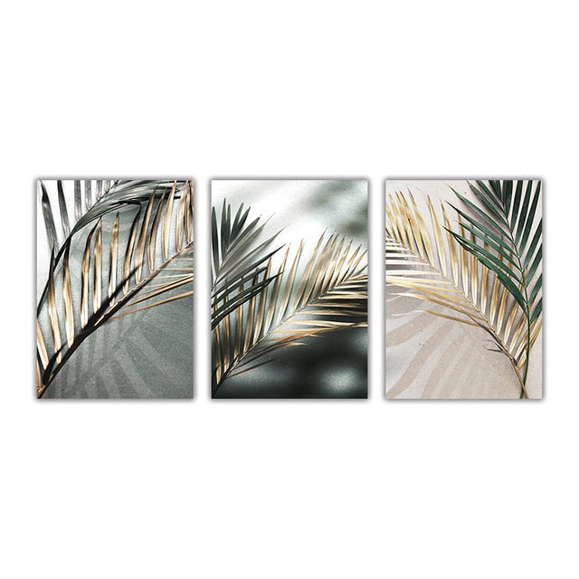 Nordic Wall Art Golden Palm Leaf Plant Canvas Poster