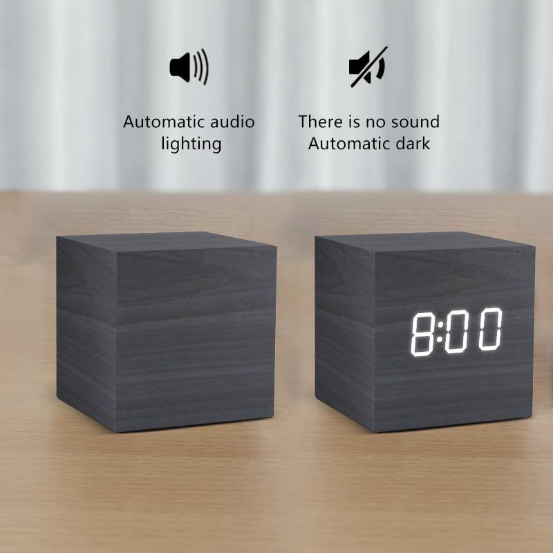 Wooden Cube LED Alarm Clock