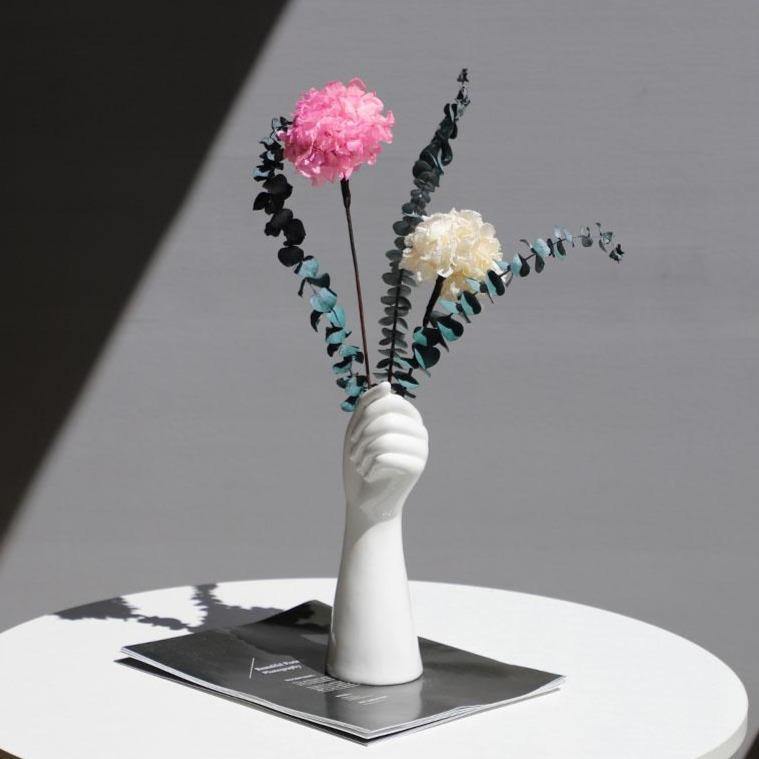 White Ceramic Hand Flower Vase