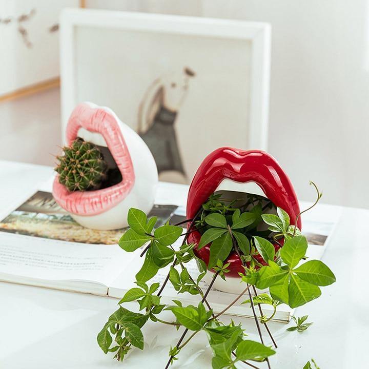 Pucker Up Lips Ceramic Planter